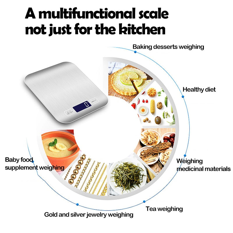 Balance de cuisine 10/5kg - Écran LCD, Fonction Tare, Conversion d'unité, Design Fin