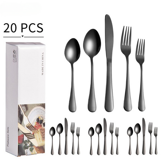 Set de Couverts Noir Mat 20 Pièces - Élégance et modernité pour votre table